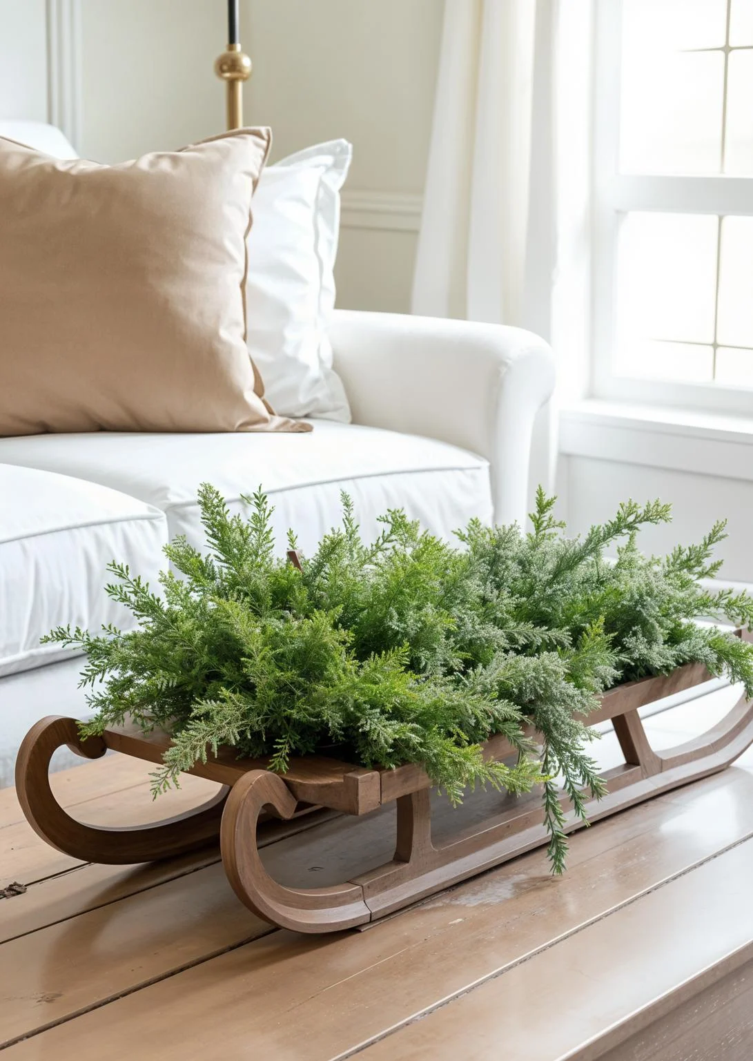 18 Unique Coffee Table Christmas Decor Ideas (EASY) 47 10. Rustic Sleighs for Festive Decor-1