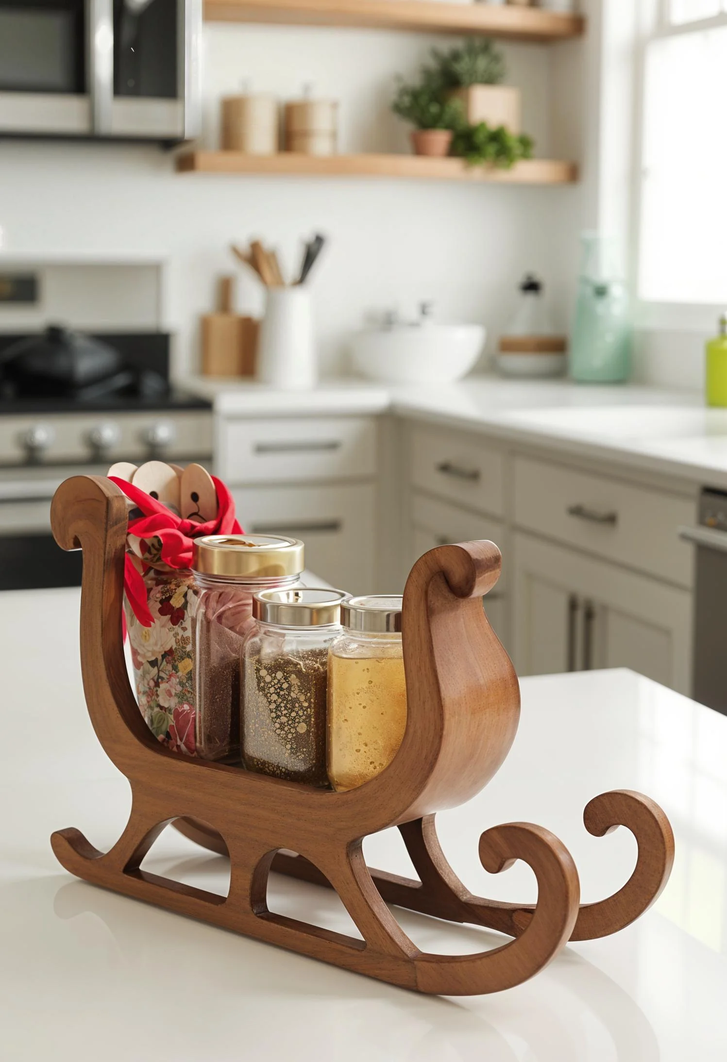 21 Gorgeous Kitchen Christmas Decor Ideas To Copy 66 15. Sleigh Spice Rack Decor-0
