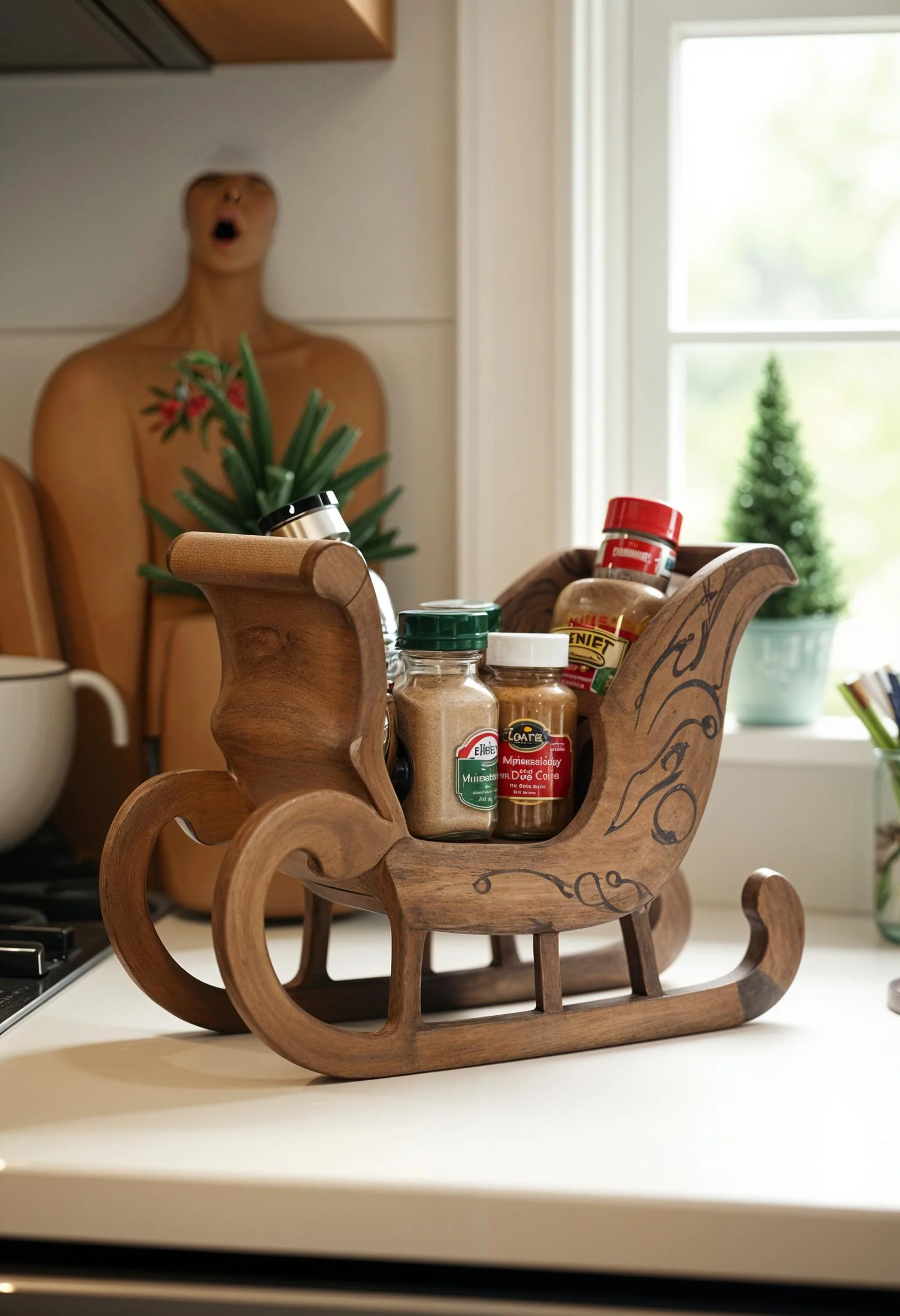21 Gorgeous Kitchen Christmas Decor Ideas To Copy 67 15. Sleigh Spice Rack Decor-1