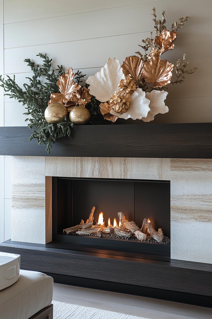 7. Textured Monochrome Mantle Decor Ideas-2