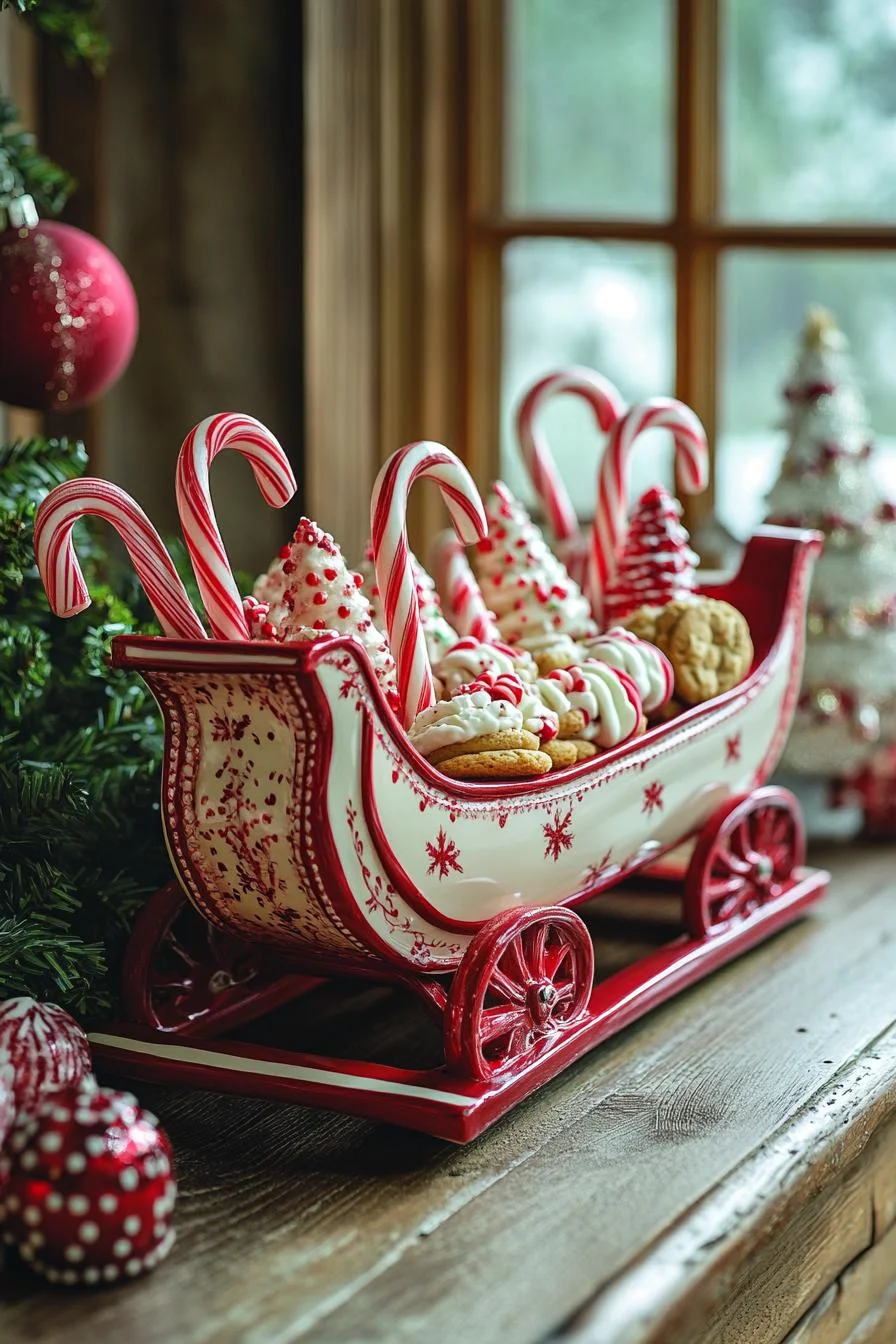21 Gorgeous Kitchen Christmas Decor Ideas To Copy 37 8. Vintage Sleigh Serving Tray Display-1