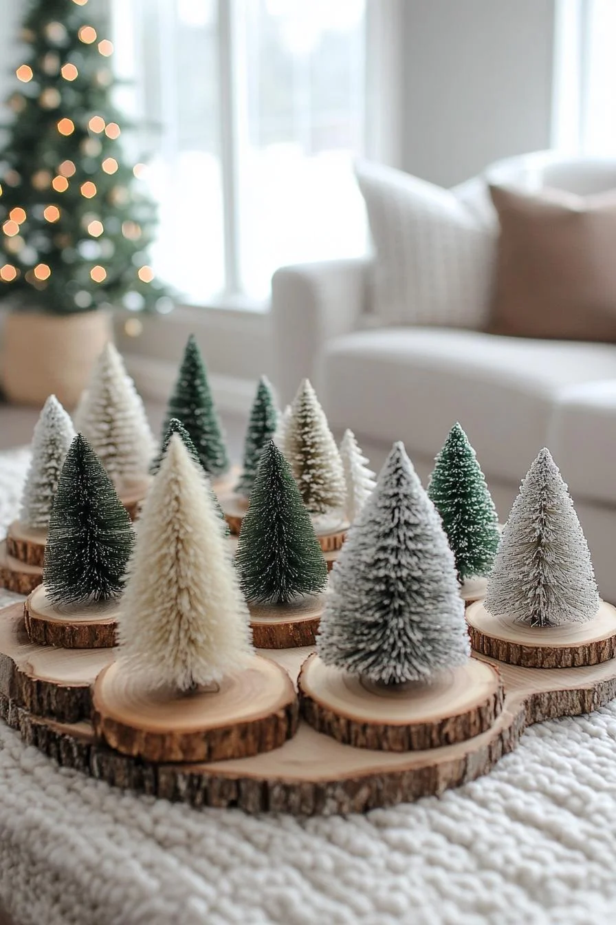 18 Unique Coffee Table Christmas Decor Ideas (EASY) 56 12. Wood Slice Christmas Tree Chargers-2