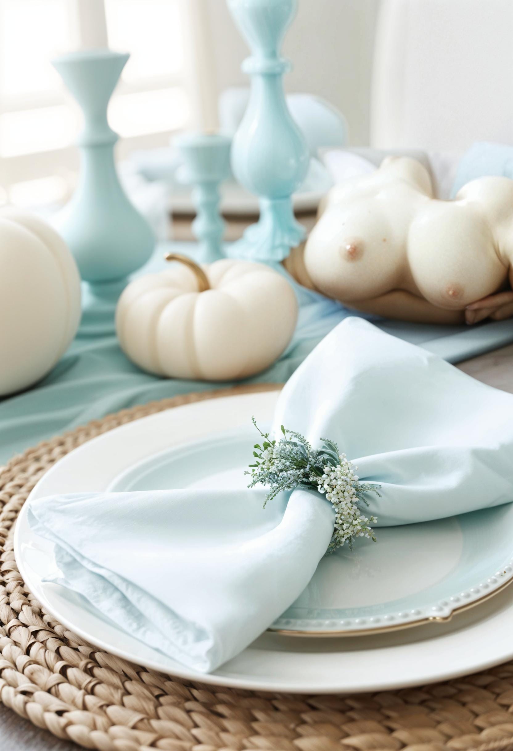 16. Coastal-inspired setting with soft blues and white pumpkins-1