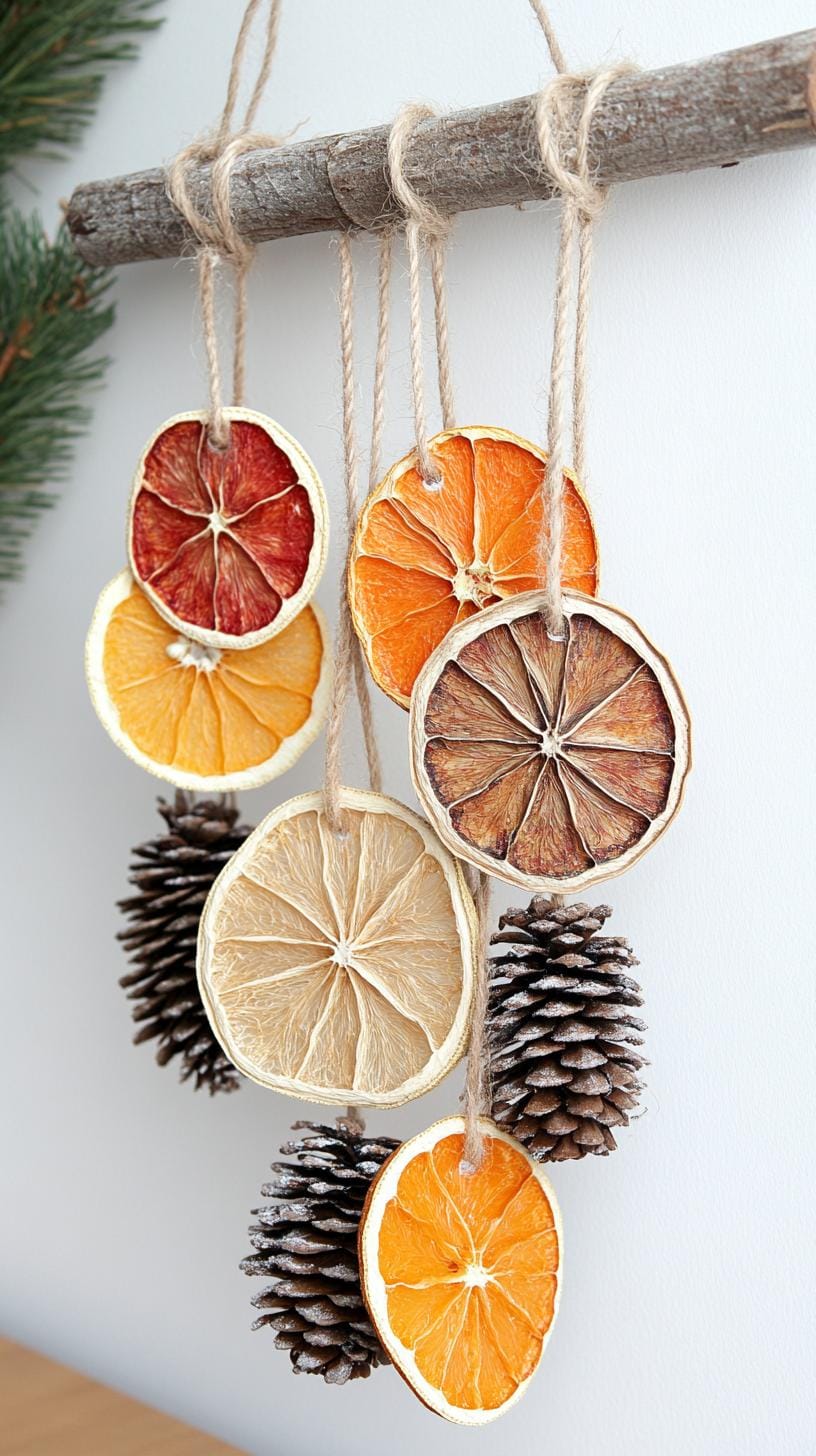 5. Dried citrus slices hanging with pinecones on twine-0