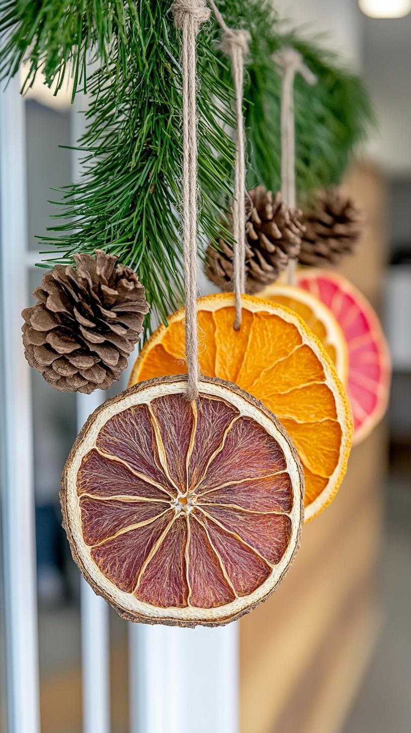 5. Dried citrus slices hanging with pinecones on twine-2