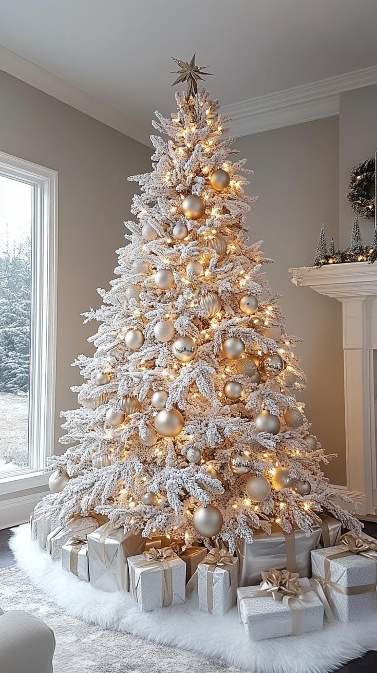 5. Elegant White Flocked Tree Decor-0