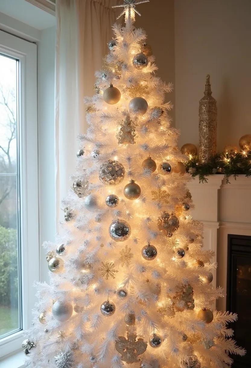 5. Elegant White Flocked Tree Decor-1