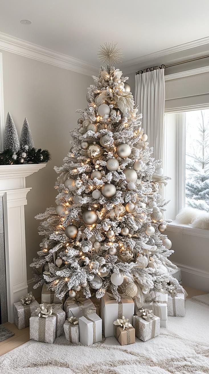 5. Elegant White Flocked Tree Decor-2