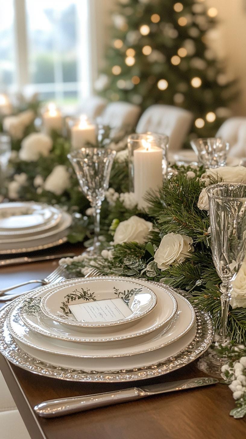 12. Elegant white-on-white with silver candlesticks and greenery-0