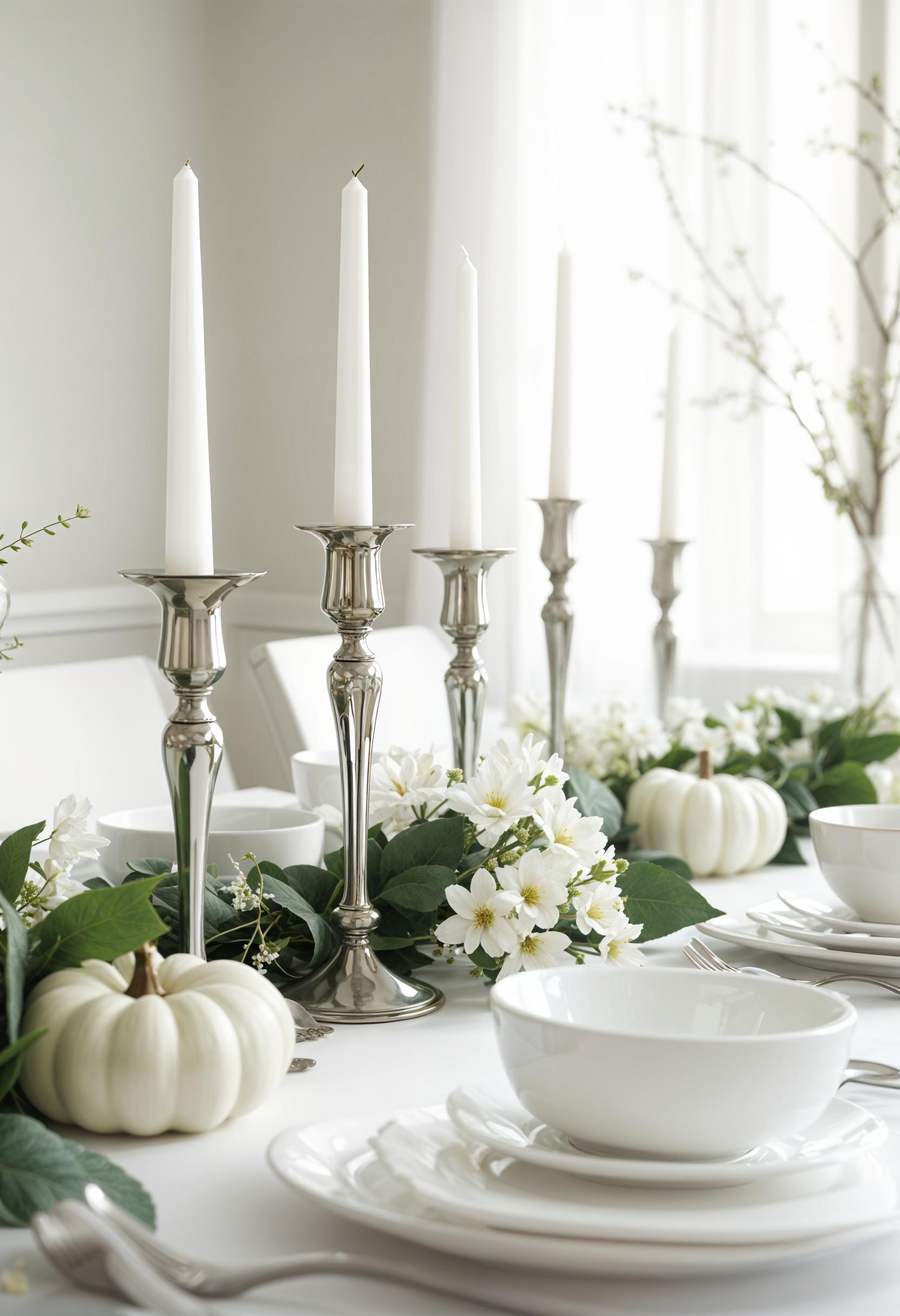 12. Elegant white-on-white with silver candlesticks and greenery-1