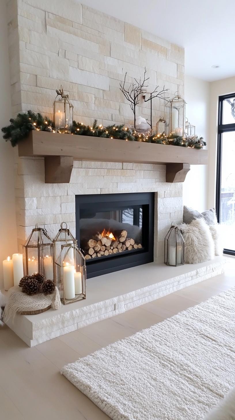 19. Fireplace surrounds styled with lanterns and birch logs-1