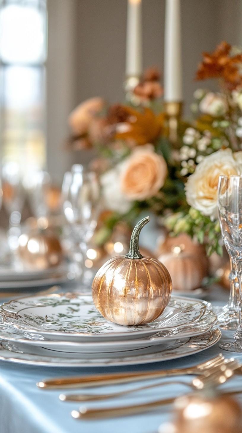 7. French country style with pale blue linens and metallic gourds-0