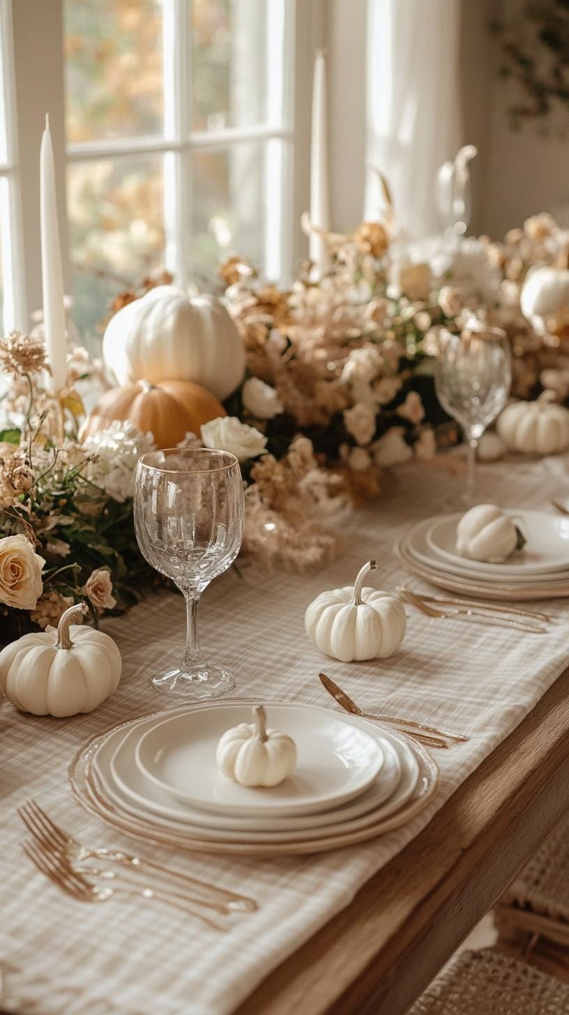 6. Modern farmhouse setting with buffalo check and cream pumpkins-1