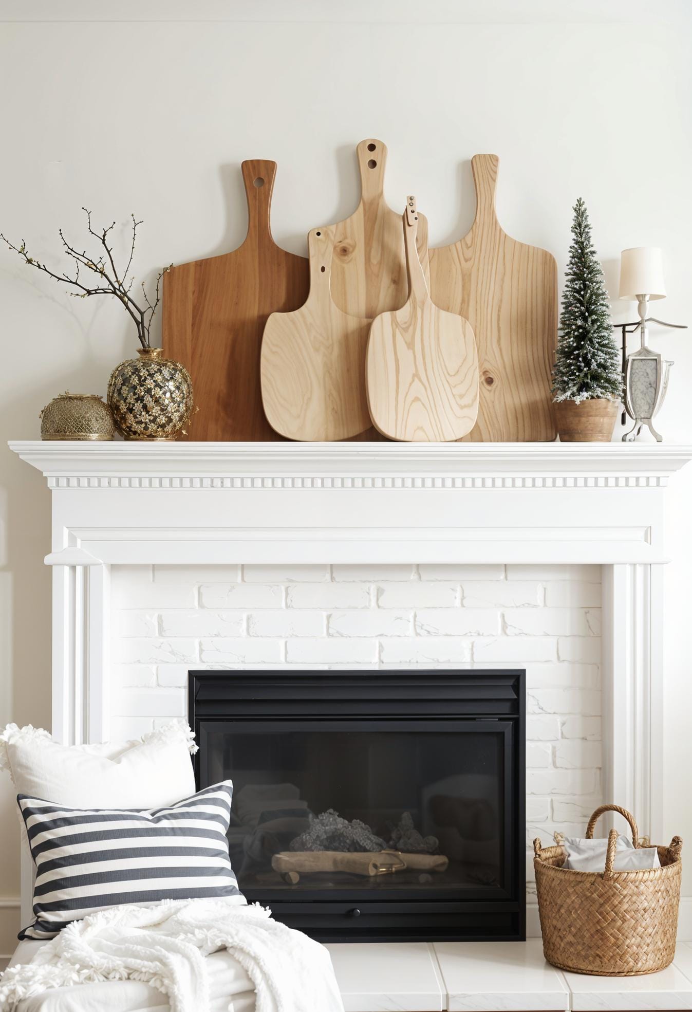 6. Neutral farmhouse mantels featuring wooden cutting boards collection-1