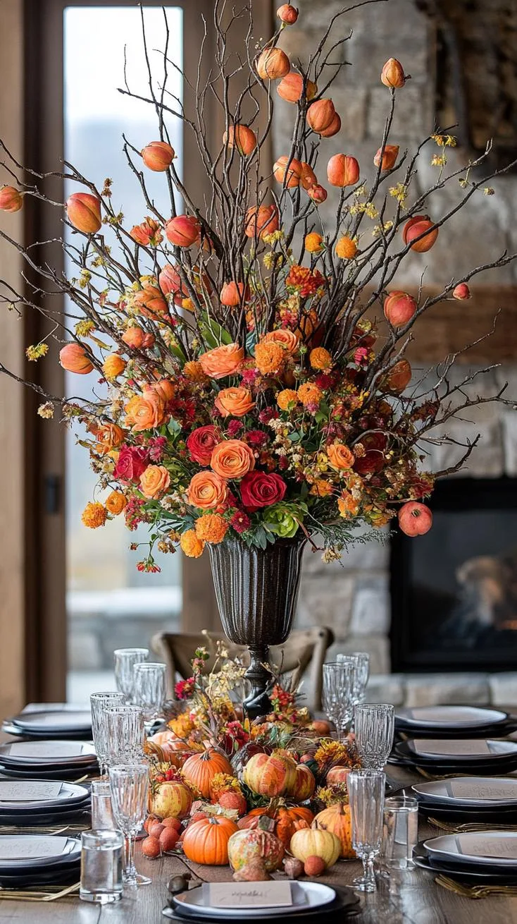 8. Organic centerpiece with foraged branches and autumn florals-0