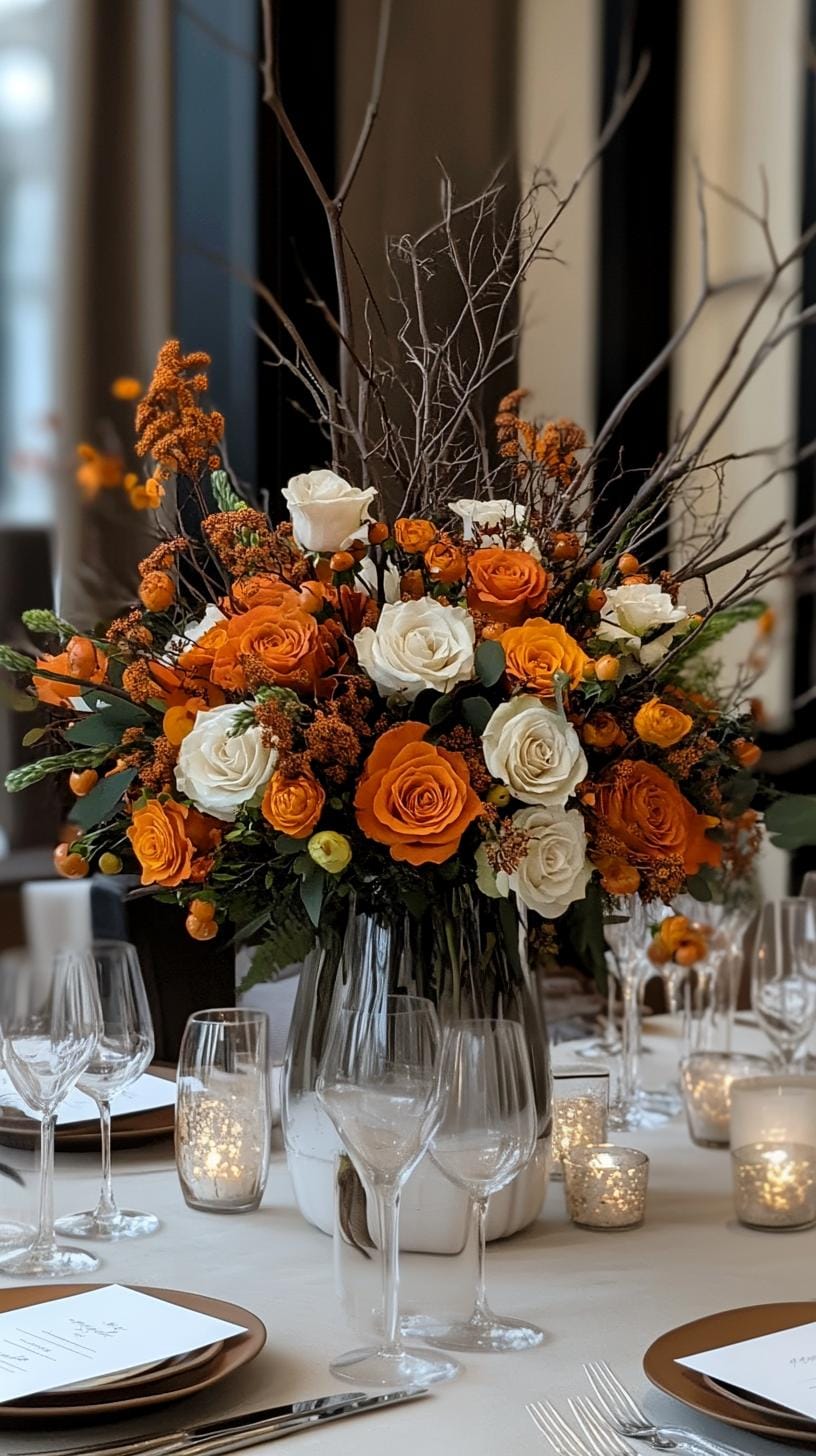 8. Organic centerpiece with foraged branches and autumn florals-1