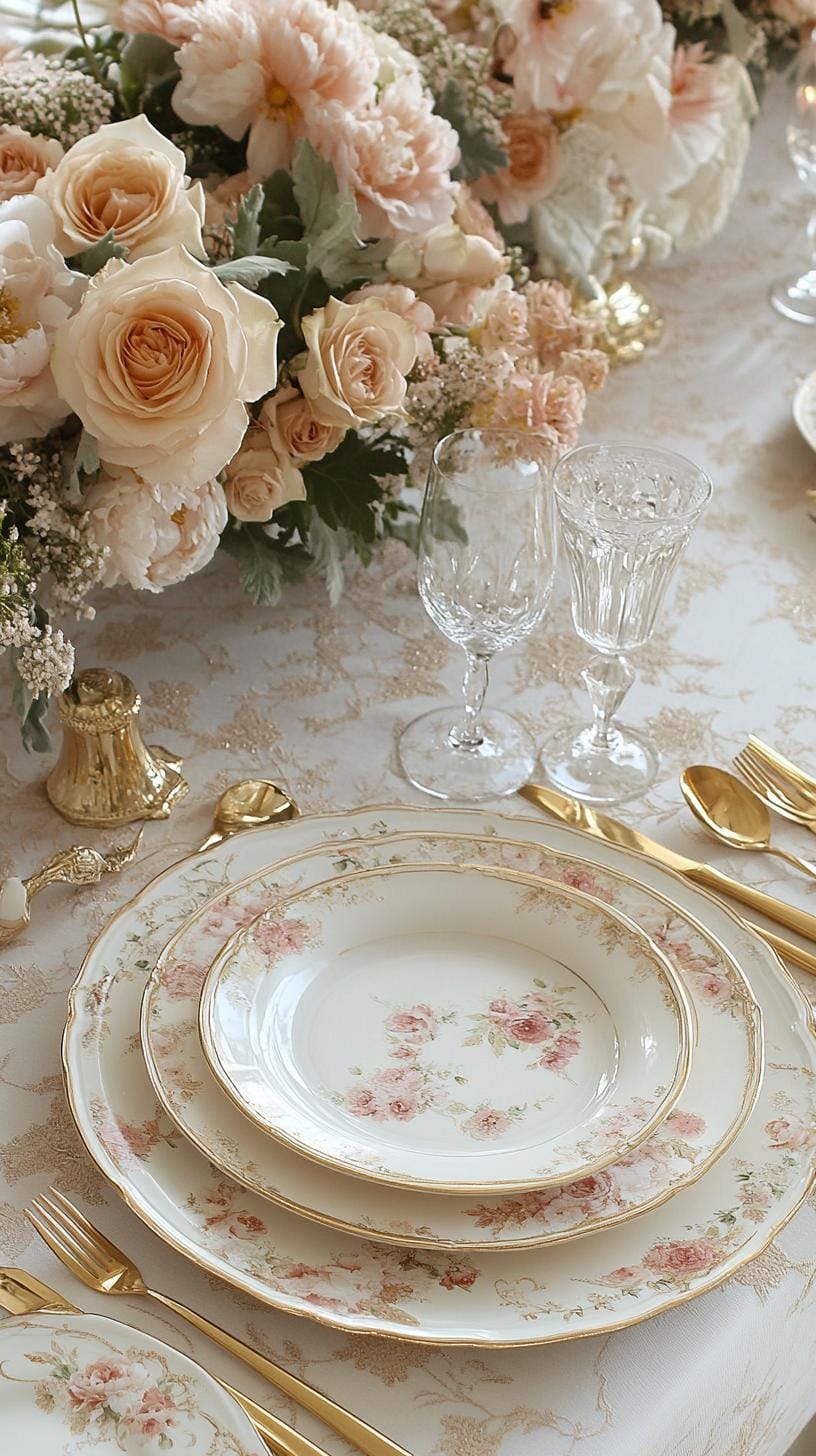 18. Romantic table with blush florals and golden leaf accents-1