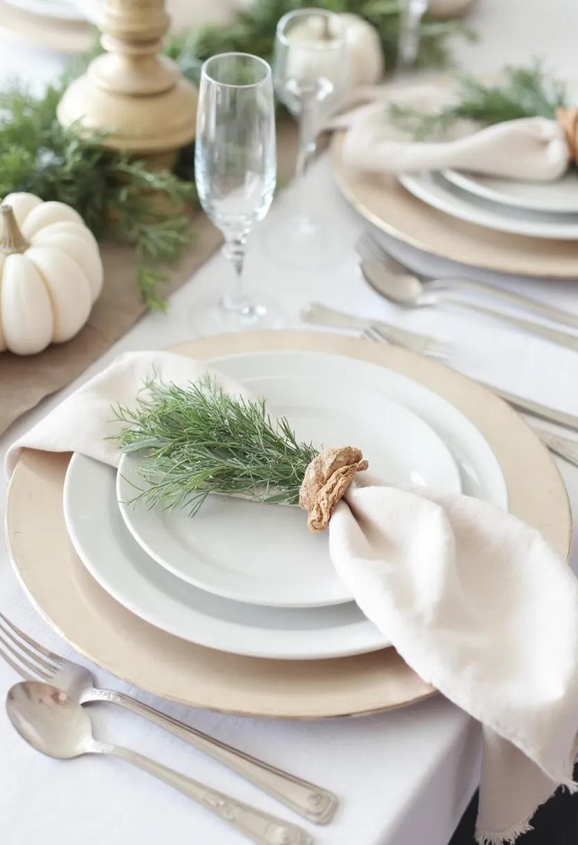 2. Rustic white chargers with fresh evergreen sprigs and napkins-2