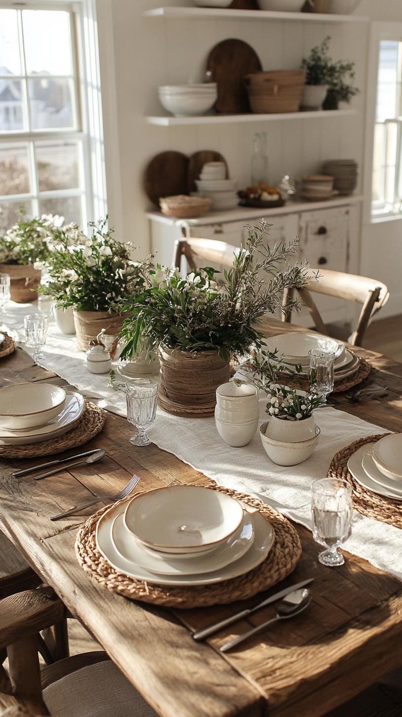 13. Rustic wooden table with linen runner and scattered botanicals-0