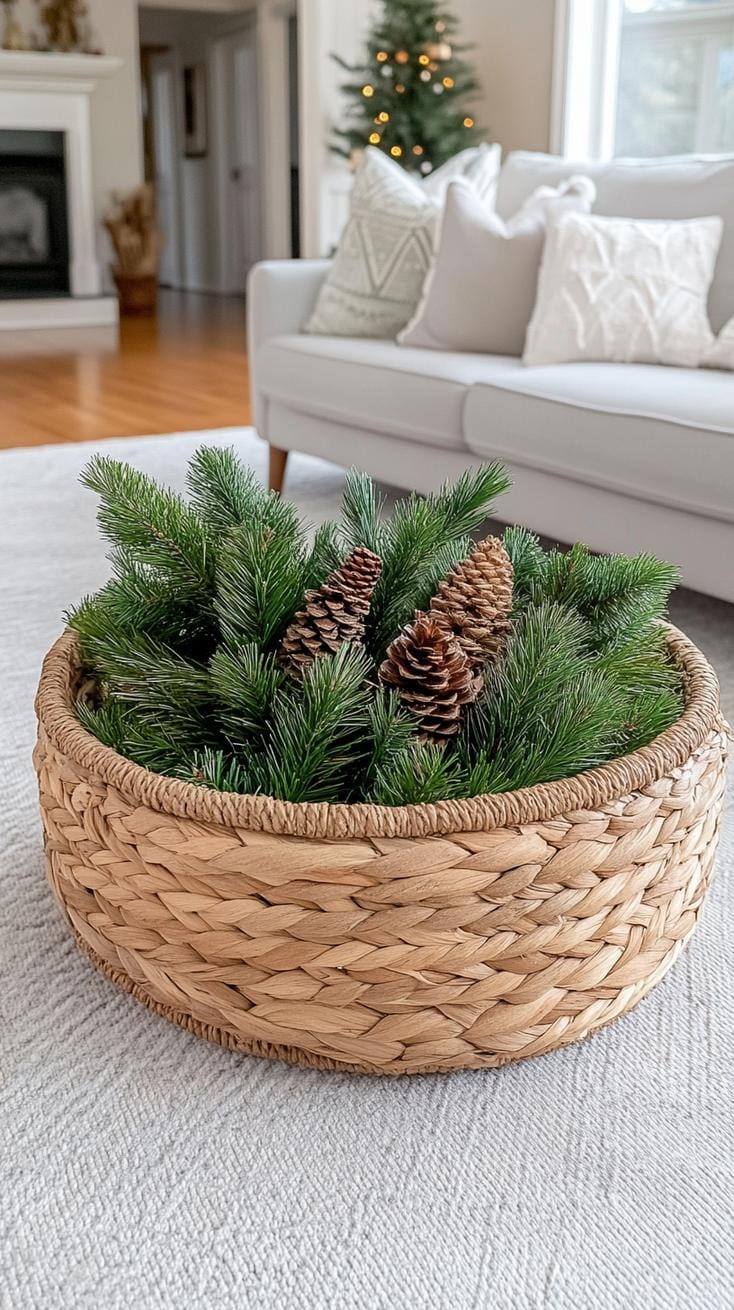 14. Rustic woven baskets filled with fresh cedar branches-0