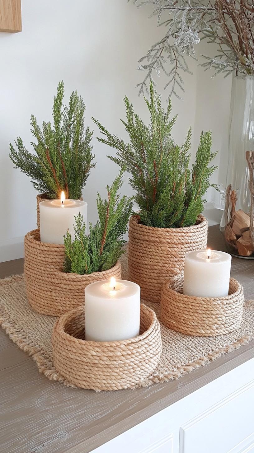 14. Rustic woven baskets filled with fresh cedar branches-1