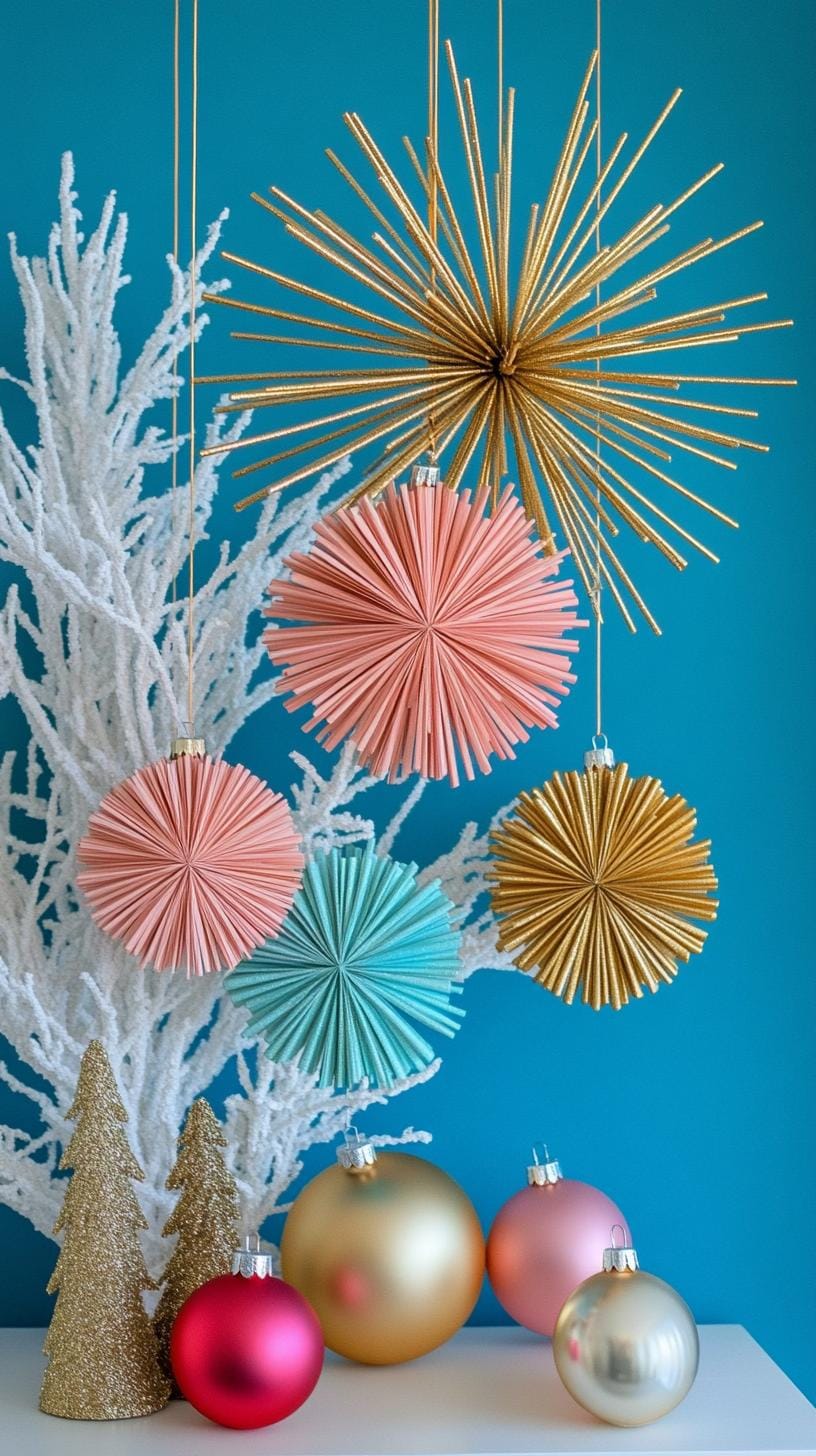 1. Starburst atomic ornaments in pink, gold, and turquoise-0