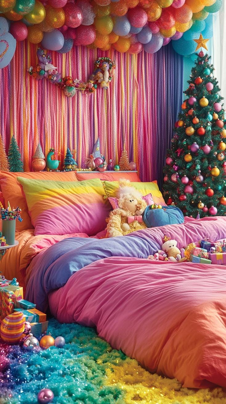 11. Vibrant Christmas Bedroom Decor-1