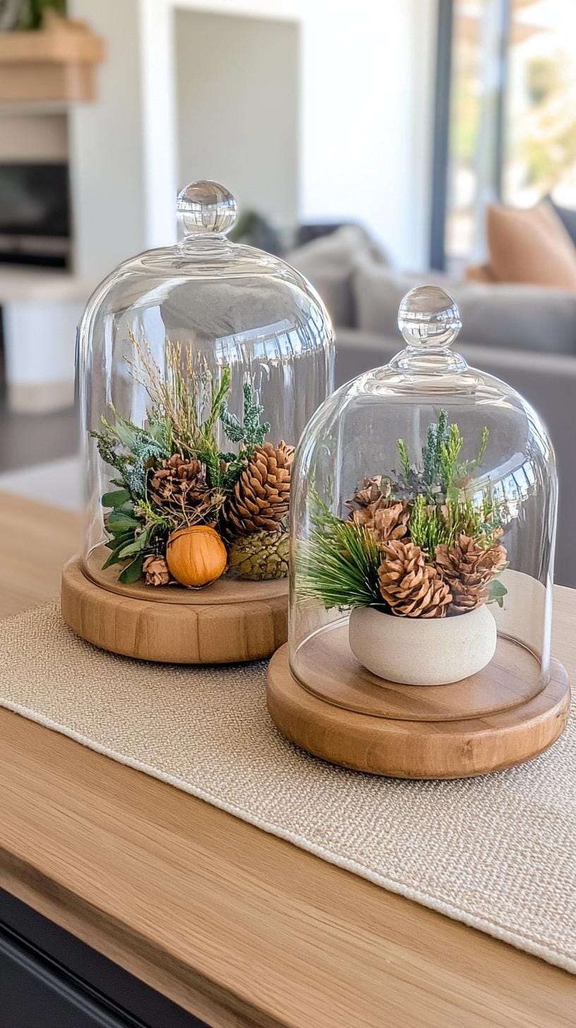 16. Vintage-inspired glass cloches displaying winter botanical arrangements-0