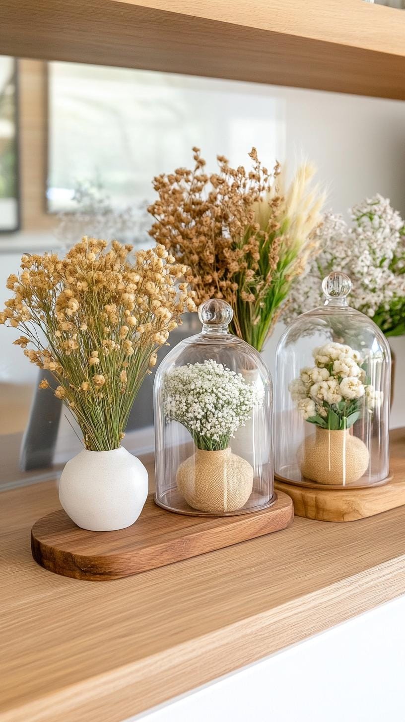 16. Vintage-inspired glass cloches displaying winter botanical arrangements-1