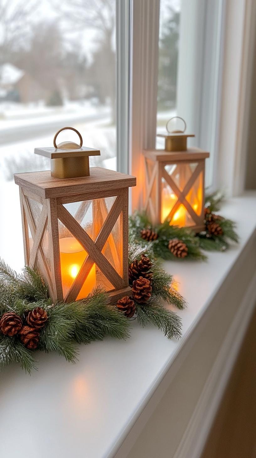 12. Window ledge vignettes with glowing lanterns and greenery garlands-1