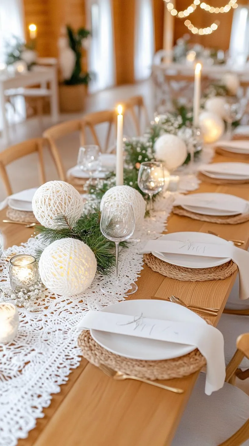 15 Stunning Winter Centerpieces to Transform Your Table 52 11. Bohemian Yarn Orb: Wrap white yarn around inflated balloons, harden with glue, and then pop the balloon for an ethereal lace orb effect-1