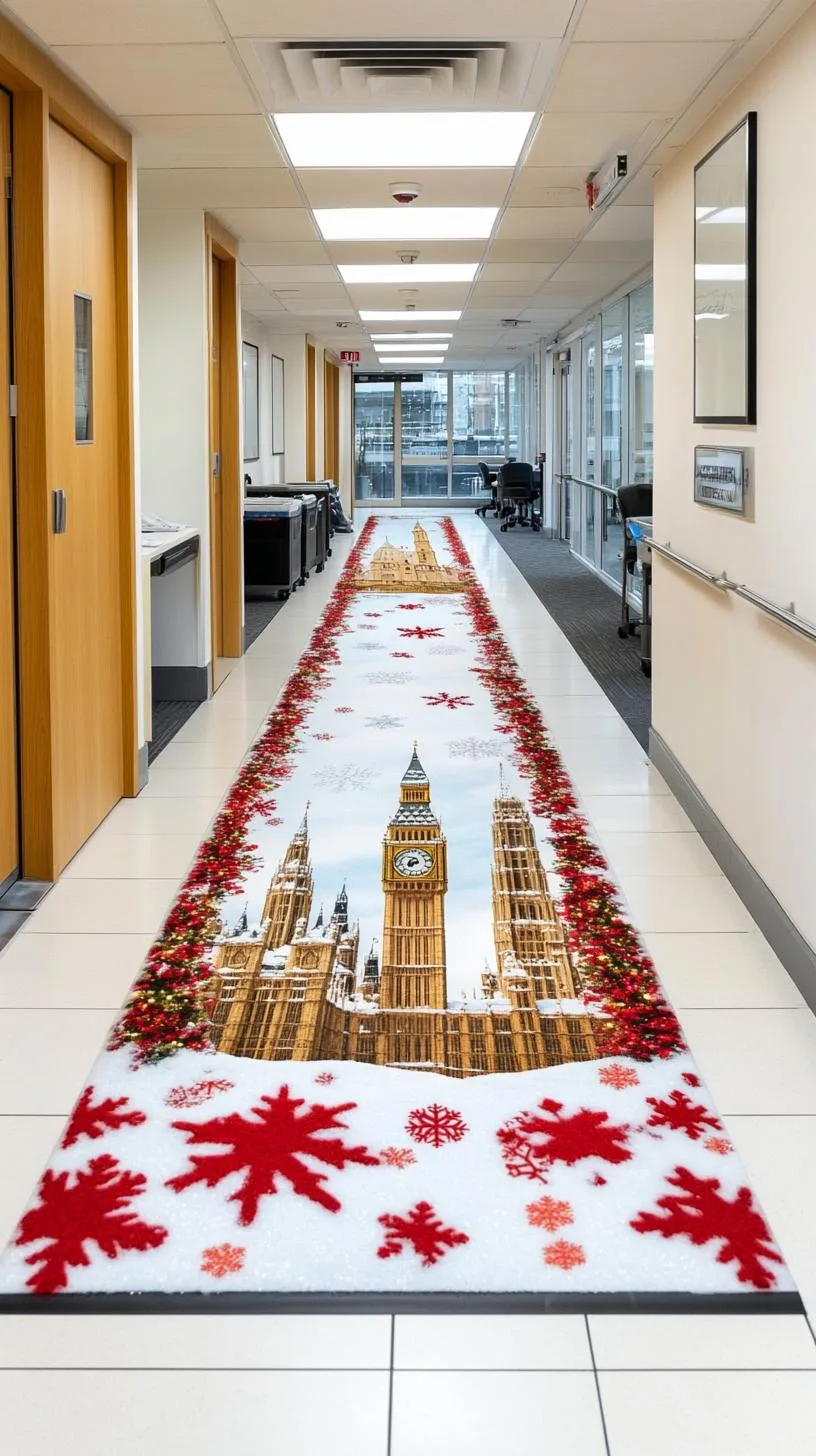 19. Christmas cubicle entrance with London-themed winter scene-0