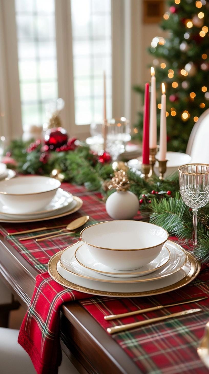 9. Classic Red and Green Christmas Table Dressed in Tartan and Plaid-1