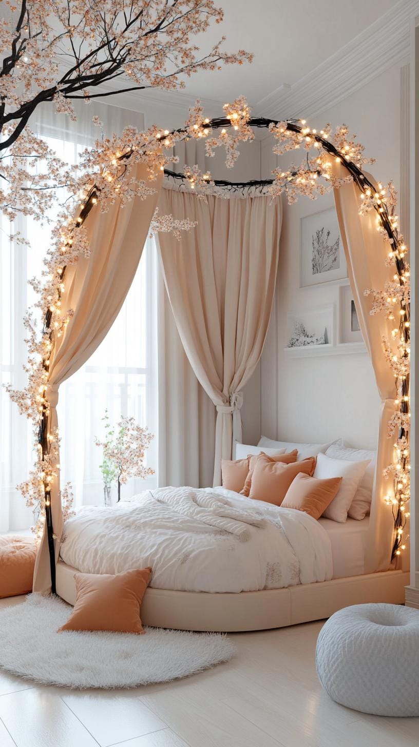 18. Dreamy canopy bed adorned with fake snow and fairy lights-2