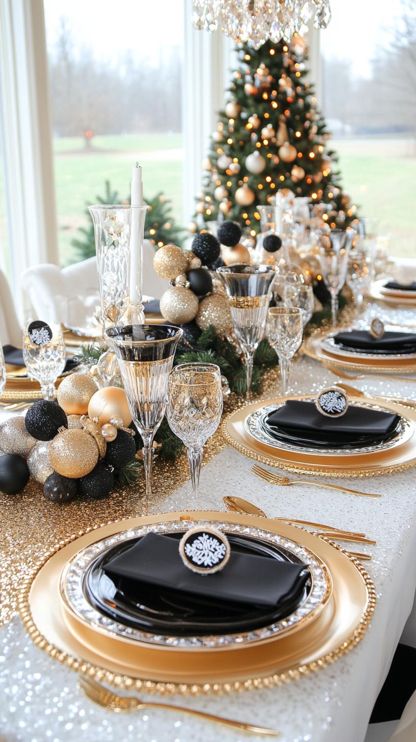 1. Elegant Black and Gold Christmas Table with Opulent Accents-0