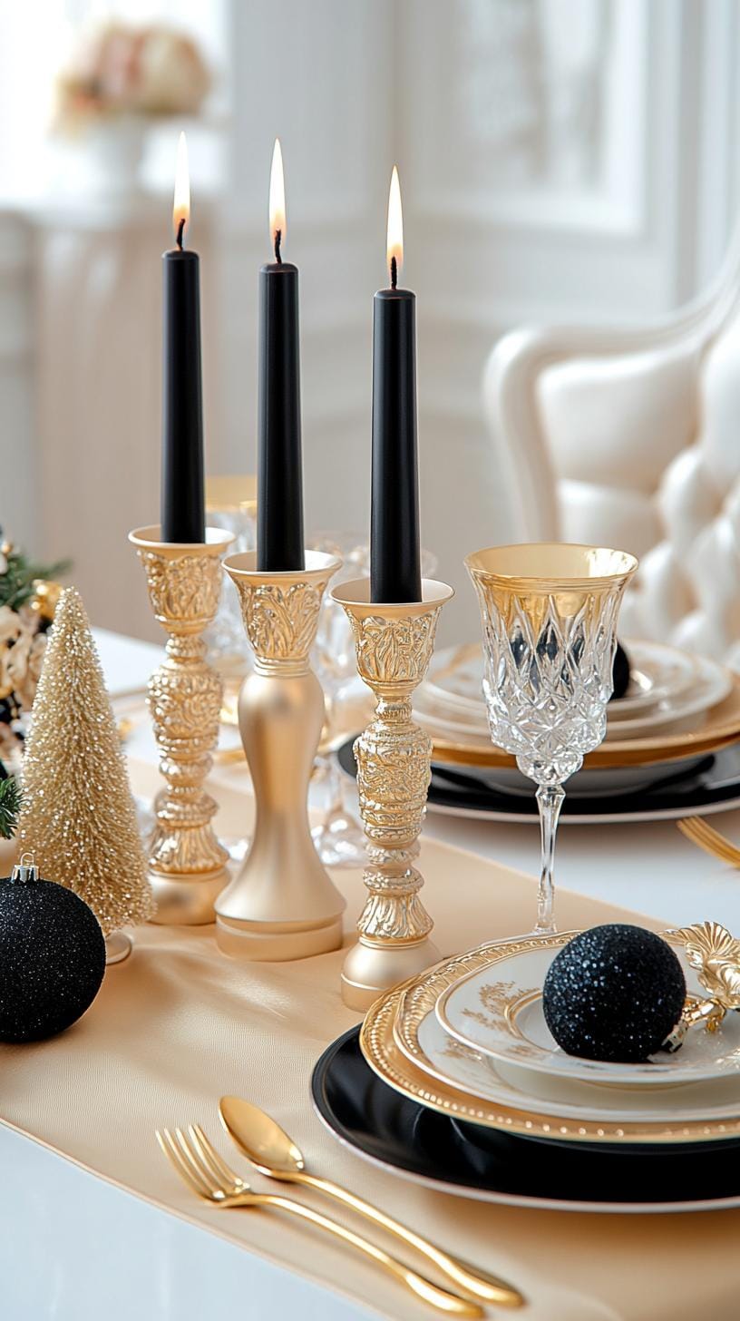 1. Elegant Black and Gold Christmas Table with Opulent Accents-1