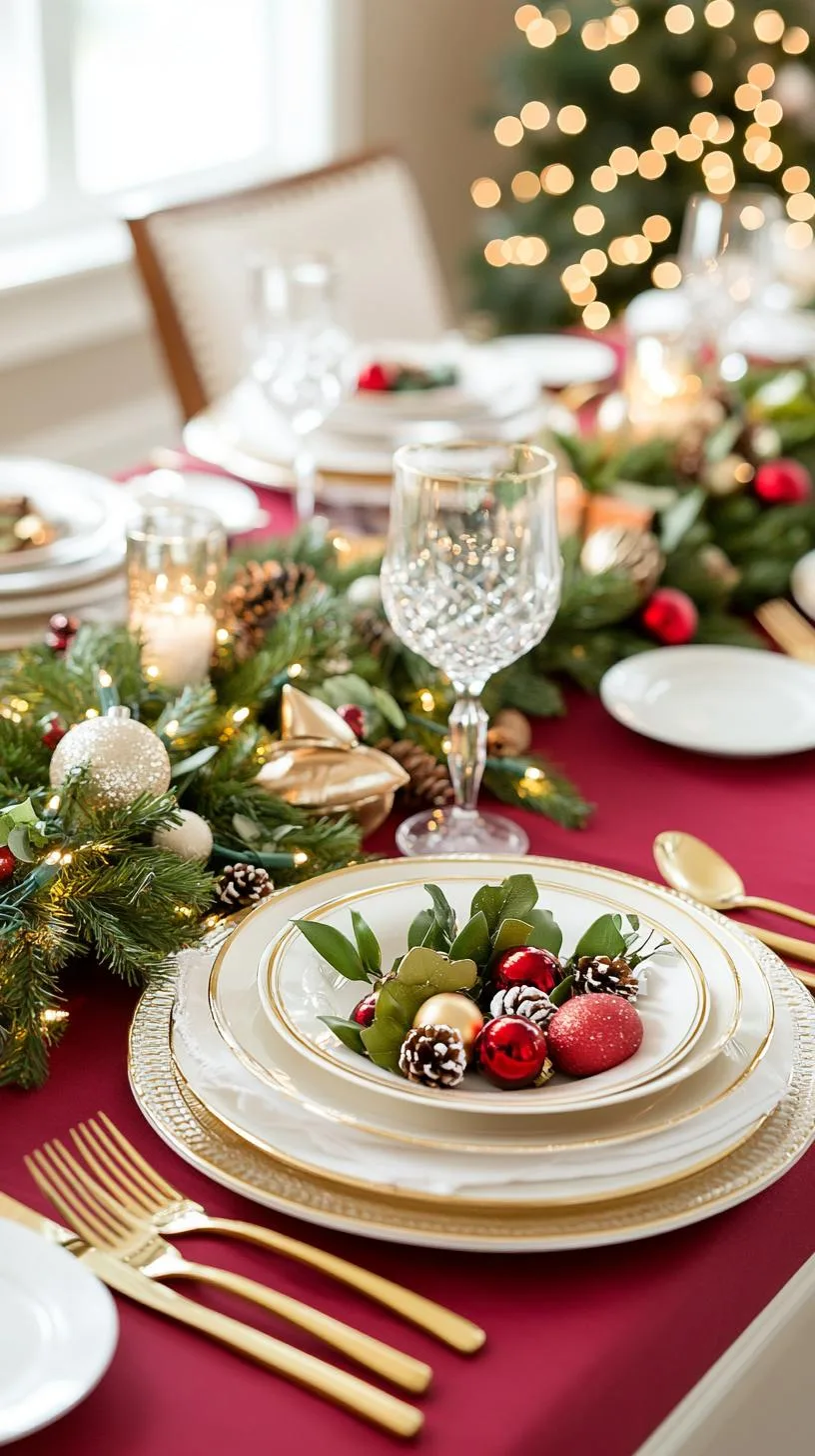 10. Elegant Christmas Dining Room with Gold-Trimmed China and Garlands-0
