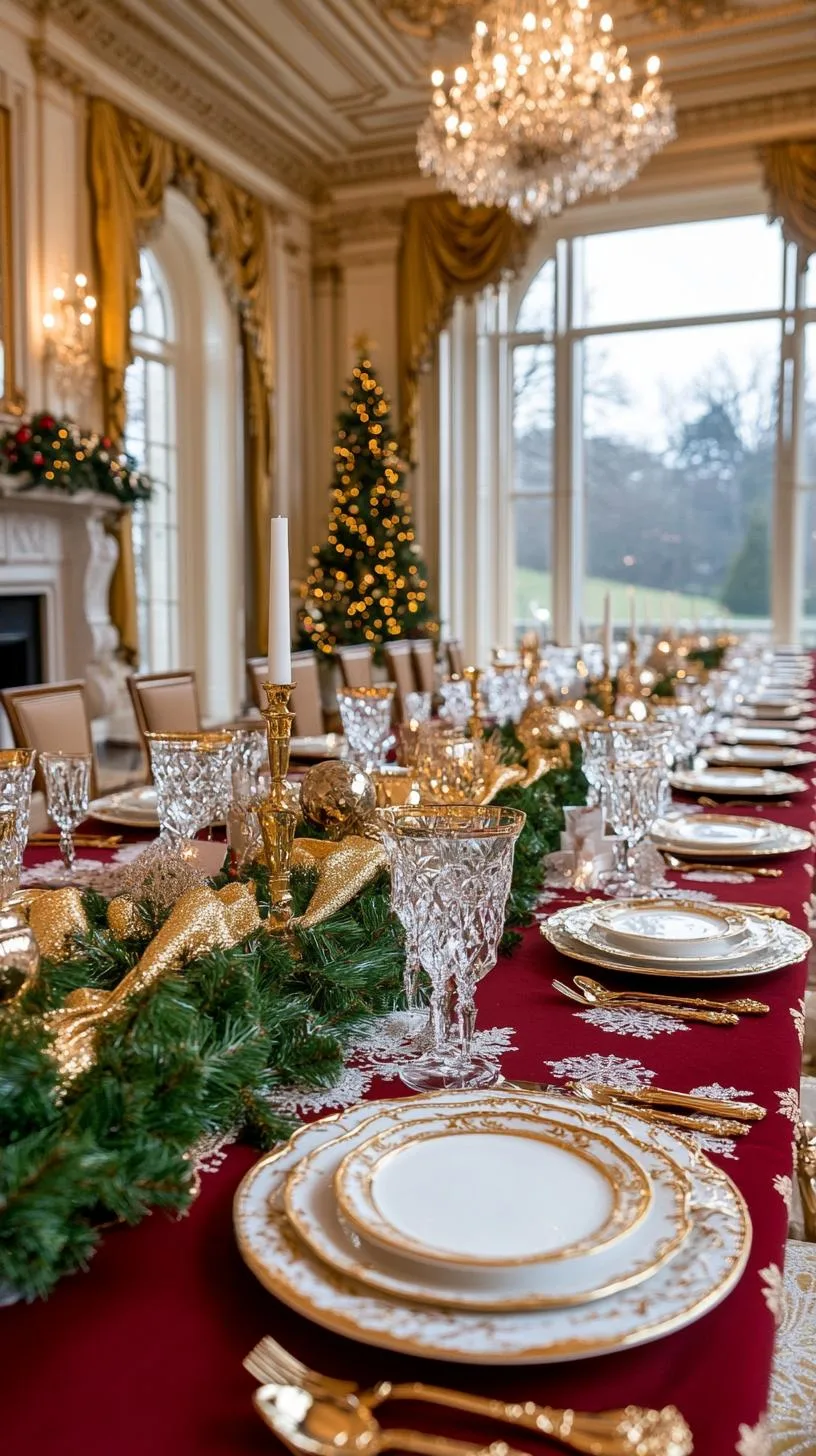 10. Elegant Christmas Dining Room with Gold-Trimmed China and Garlands-1