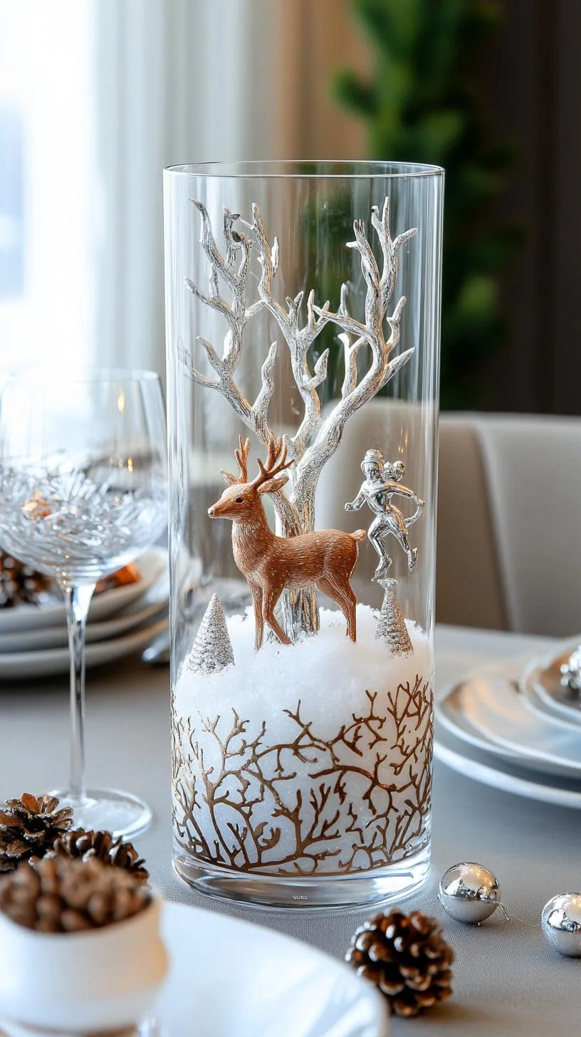 15 Stunning Winter Centerpieces to Transform Your Table 33 7. Etched Glass Hurricanes: Fill etched glass hurricanes with layers of artificial snow and small silver figurines in winter motifs, like deer or ice skaters-0