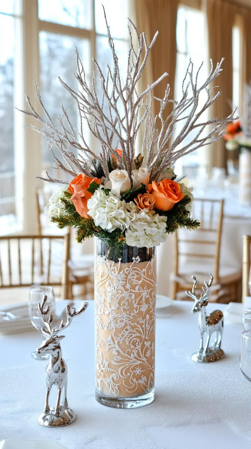 15 Stunning Winter Centerpieces to Transform Your Table 34 7. Etched Glass Hurricanes: Fill etched glass hurricanes with layers of artificial snow and small silver figurines in winter motifs, like deer or ice skaters-1