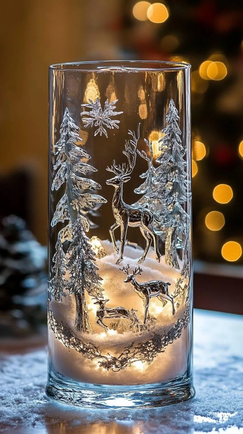 15 Stunning Winter Centerpieces to Transform Your Table 37 7. Etched Glass Hurricanes: Fill etched glass hurricanes with layers of artificial snow and small silver figurines in winter motifs, like deer or ice skaters-2