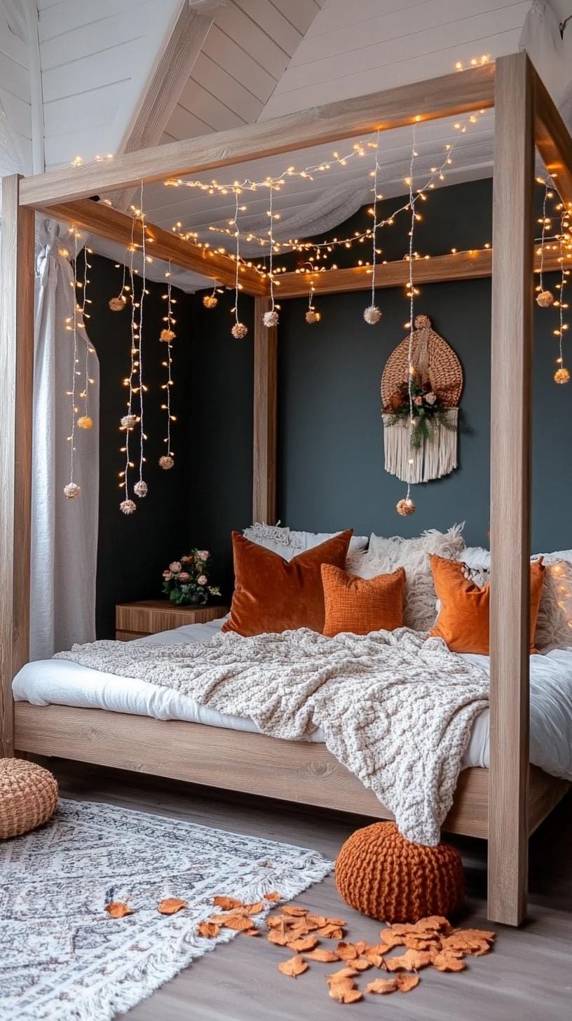 15. Fairy lights around canopy bed for soft, mystical glow-2