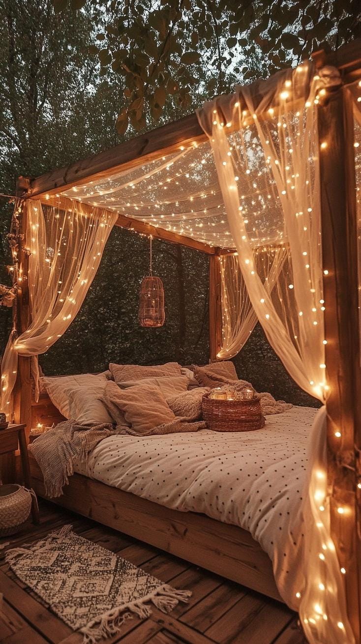 15. Fairy lights around canopy bed for soft, mystical glow-3