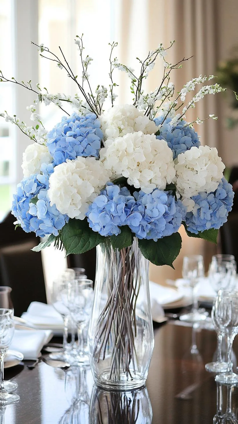 15 Stunning Winter Centerpieces to Transform Your Table 38 8. Frosted Floral Display: Assemble a bouquet using white and pale blue hydrangeas mixed with wintry pussy willow twigs in a glass vase-0