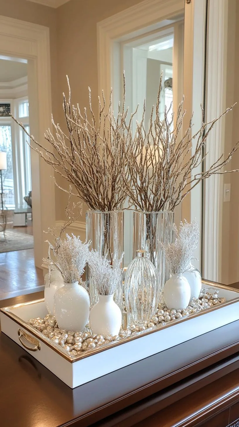 15 Stunning Winter Centerpieces to Transform Your Table 18 4. Frozen Lake Scene: Arrange mirrored trays with glittering crystal vases of bare branches, simulating a frozen over lake with scattered faux ice shards-0
