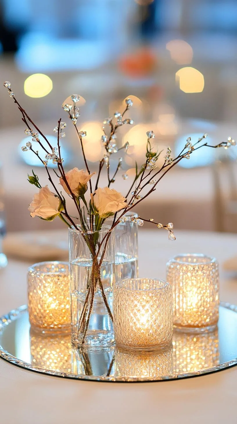 15 Stunning Winter Centerpieces to Transform Your Table 19 4. Frozen Lake Scene: Arrange mirrored trays with glittering crystal vases of bare branches, simulating a frozen over lake with scattered faux ice shards-1