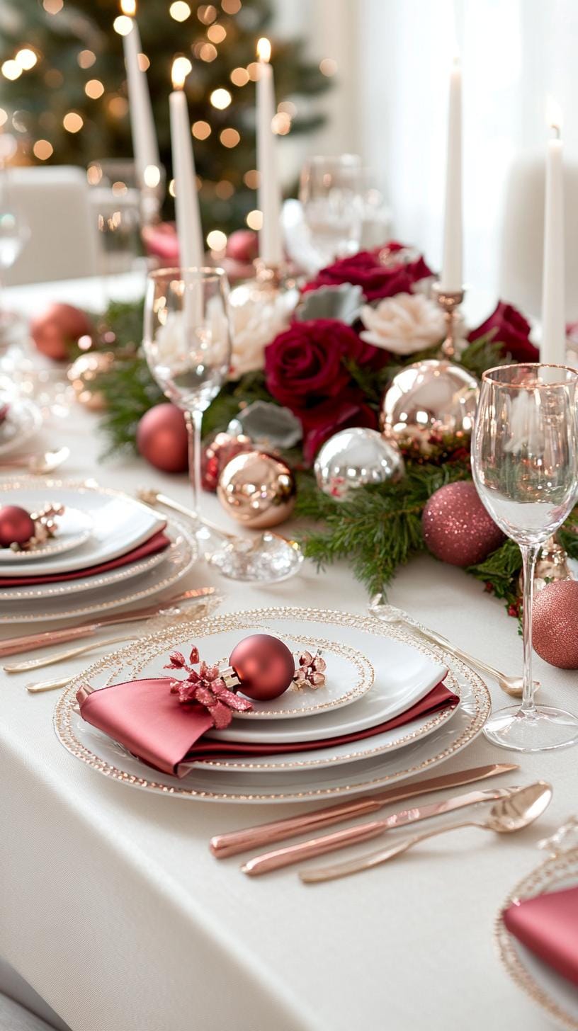 16. Glam Christmas Tablescape with Metallic Accents and Lush Florals-0