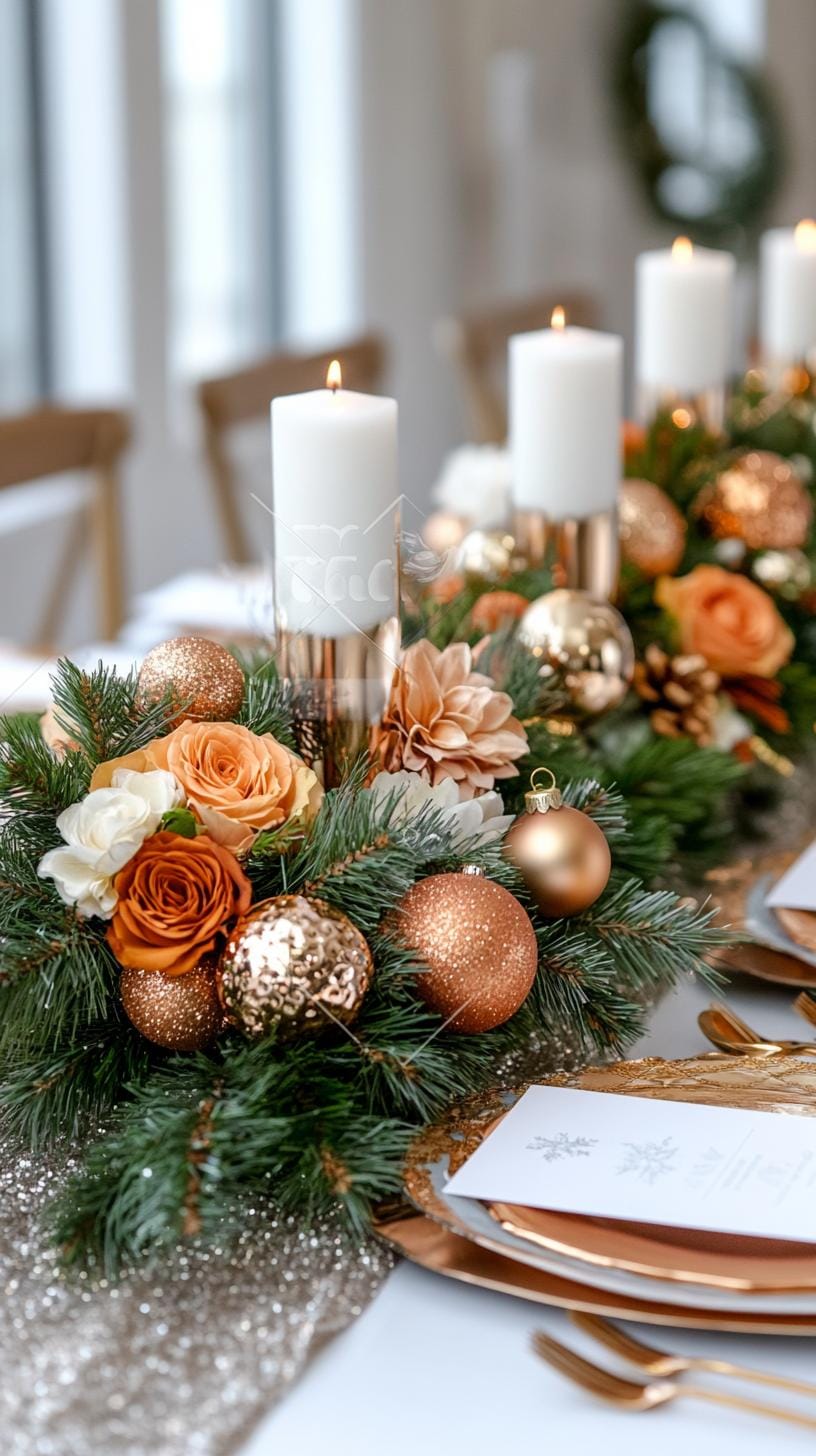 16. Glam Christmas Tablescape with Metallic Accents and Lush Florals-2