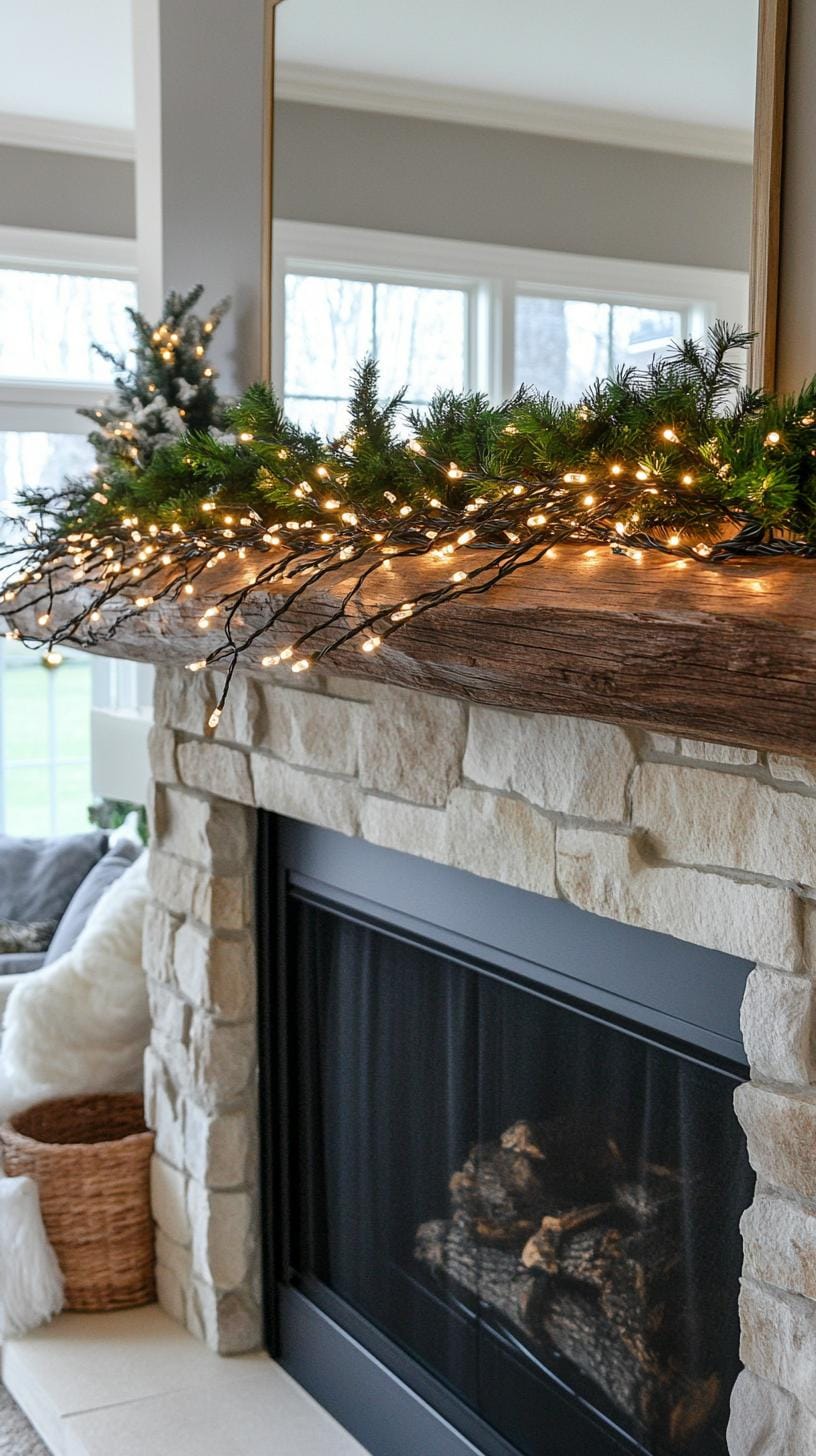 9. Glowing Grapevine Winter Mantle Display-2