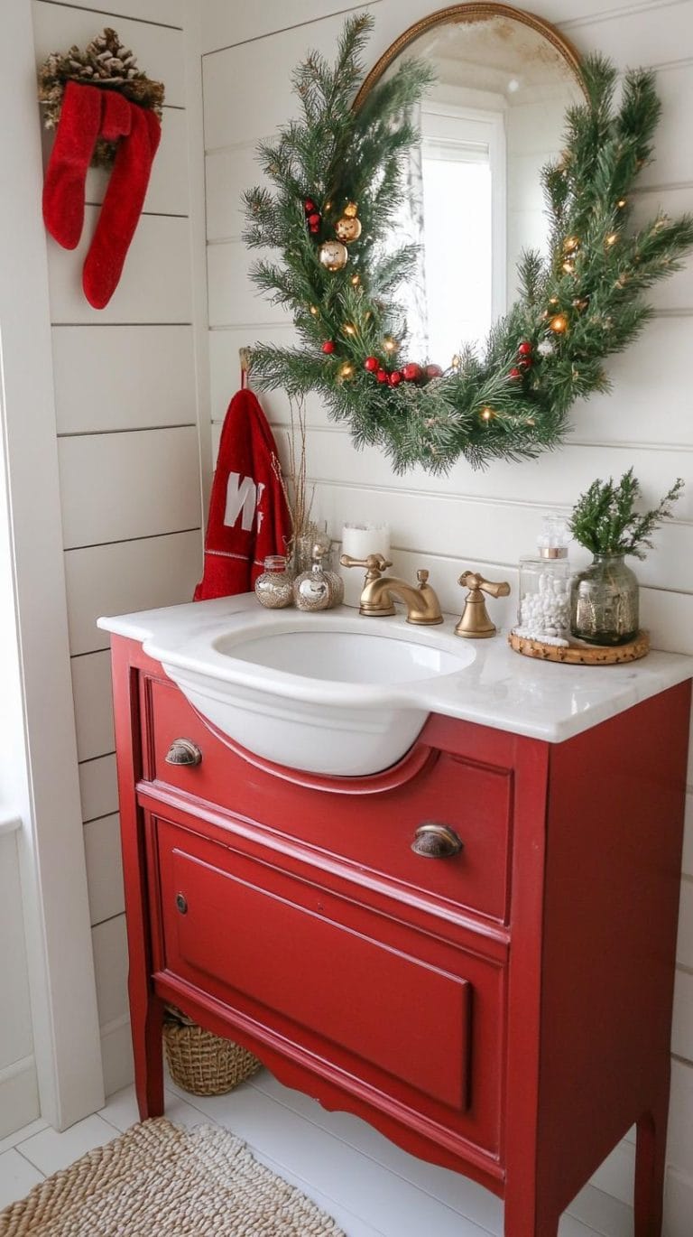 19 Simple Christmas Decor Ideas For Small Bathrooms - Lovely Harbor